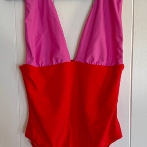 J. Crew Red and Pink women's one piece bathing suit